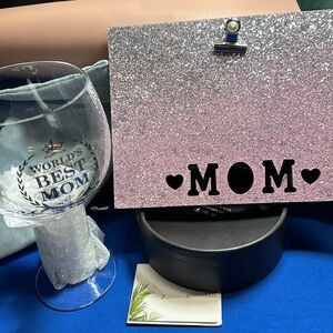 Gifts for mom- a huge wine glass and note board.